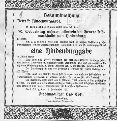 Zeitungsausschnitt Tölzer Kurier 15.9.1917