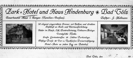 Briefkopf des späteren Parkhotel: „Park-Hotel und Haus Hindenburg”